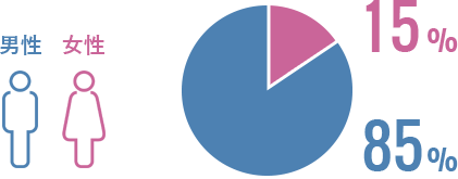 男性　85％　女性　15％